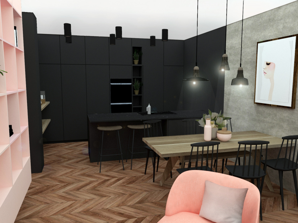 pohled z obývacího pokoje do kuchyně | 1+1 atelier